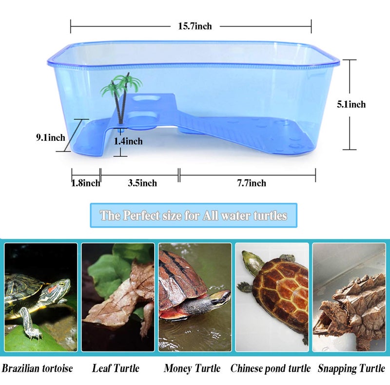 Rypet Turtle Tank Aquarium - Reptile Habitat, Turtle Habitat, Reptile Aquarium Tank for Crayfish Crab (Excluding Accessories) Blue - Image 2